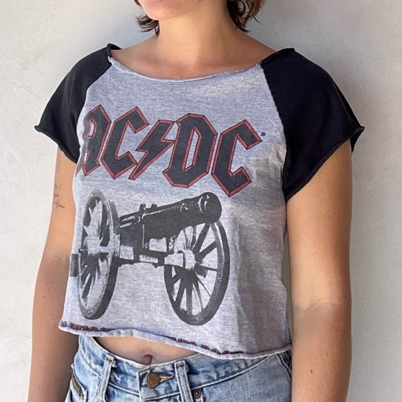 Urban Outfitters | Tops | Vintage Acdc Crop Top Baseball Band Tee ...